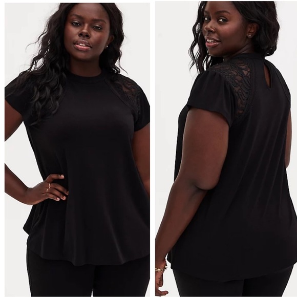torrid | Tops | Torrid Nwt Black Crepe Lace Inset Long Sleeve Blouse Top 1x  | Poshmark